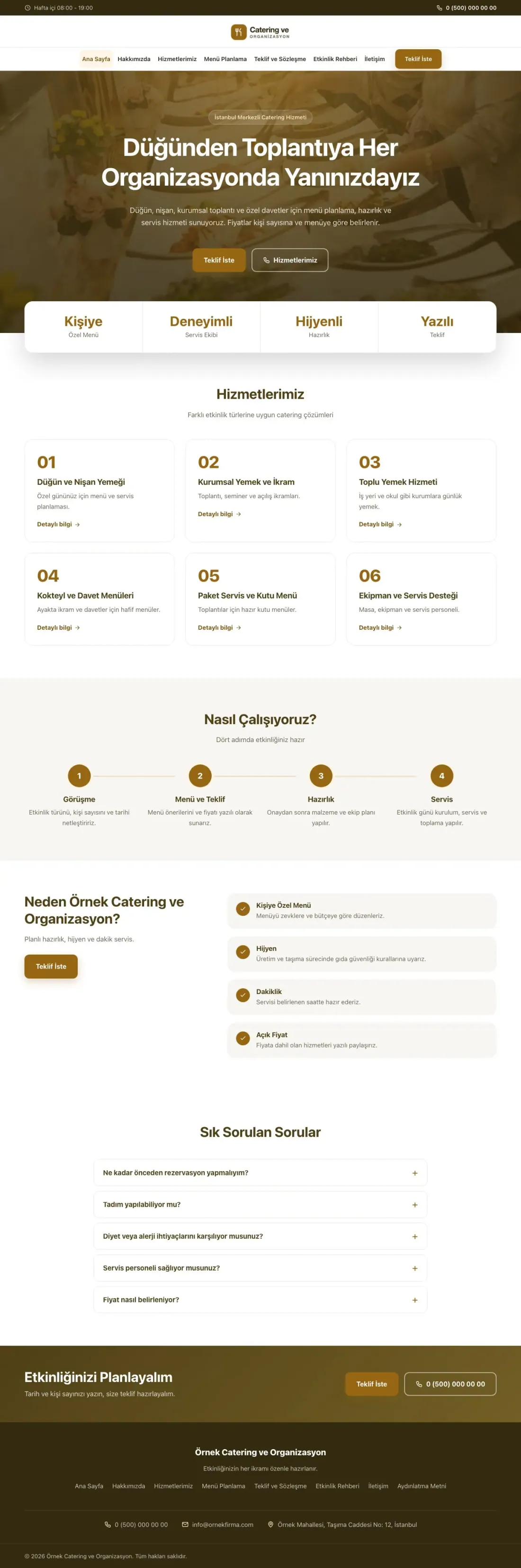 Merkez Kahve Turuncu II – Catering Web Sitesi ana sayfa görünümü