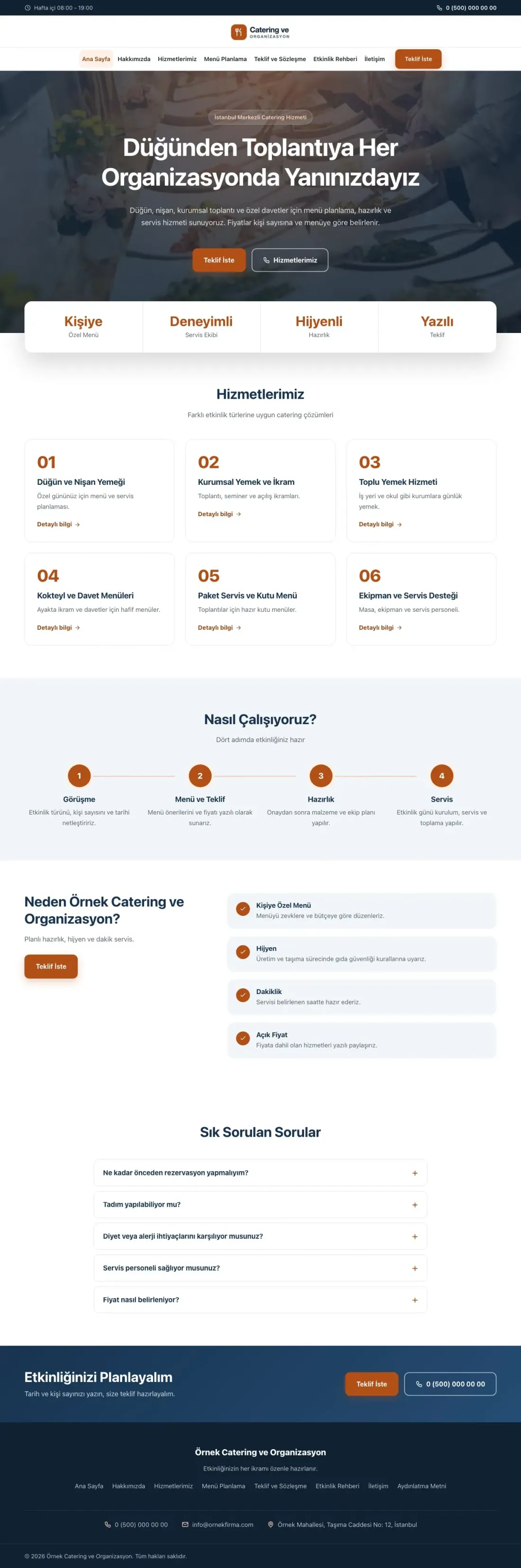 Merkez Mavi Turuncu – Catering Web Sitesi ana sayfa görünümü