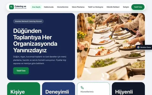Catering için Mozaik Mavi Yeşil – Catering Web Sitesi ana sayfa görünümü