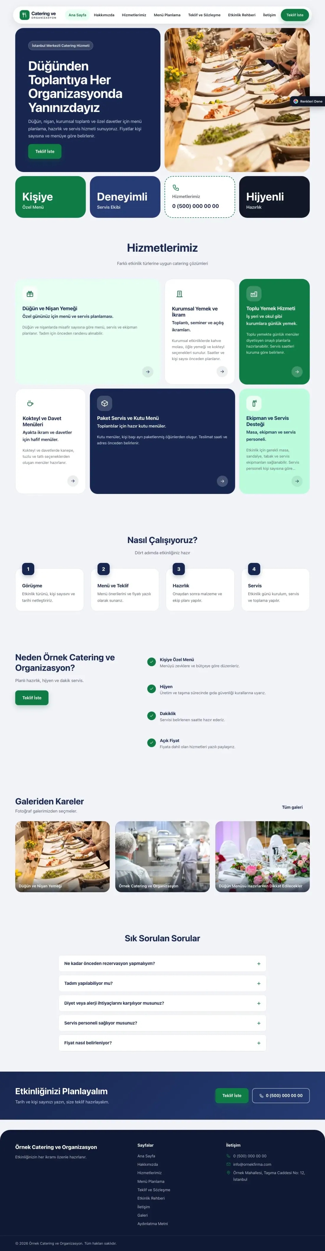 Catering için Mozaik Mavi Yeşil – Catering Web Sitesi ana sayfa görünümü