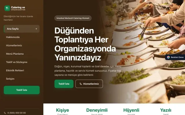 Catering için Sol Menü Kahve Yeşil – Catering Web Sitesi ana sayfa görünümü