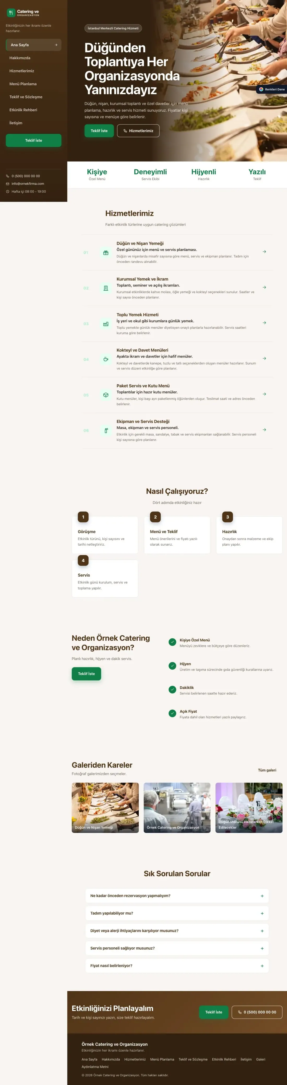 Catering için Sol Menü Kahve Yeşil – Catering Web Sitesi ana sayfa görünümü