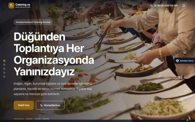 Catering için Tam Ekran Lacivert Turuncu – Catering Web Sitesi ana sayfa görünümü