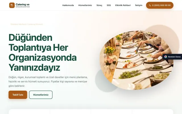 Catering için Tek Sayfa Petrol Turuncu – Catering Web Sitesi ana sayfa görünümü