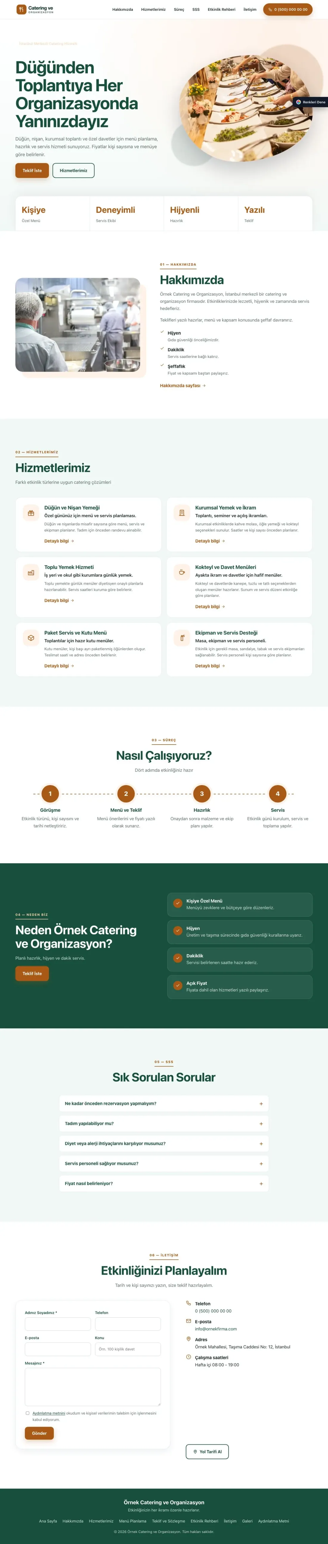 Catering için Tek Sayfa Petrol Turuncu – Catering Web Sitesi ana sayfa görünümü