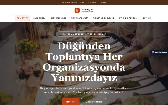 Catering için Zigzag Kahve Turuncu – Catering Web Sitesi ana sayfa görünümü