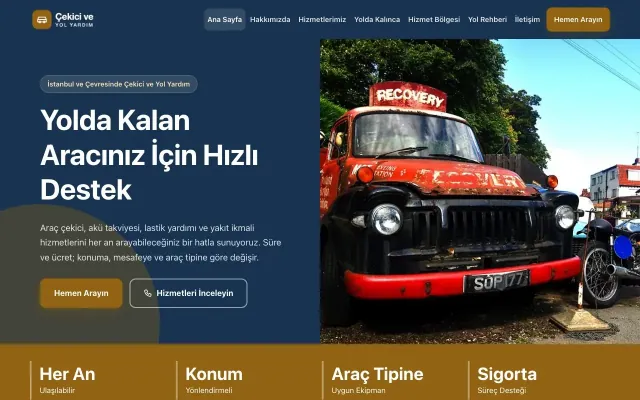 Çekici ve Yol Yardım için Blok Mavi Turuncu – Çekici ve Yol Yardım Web Sitesi ana sayfa görünümü