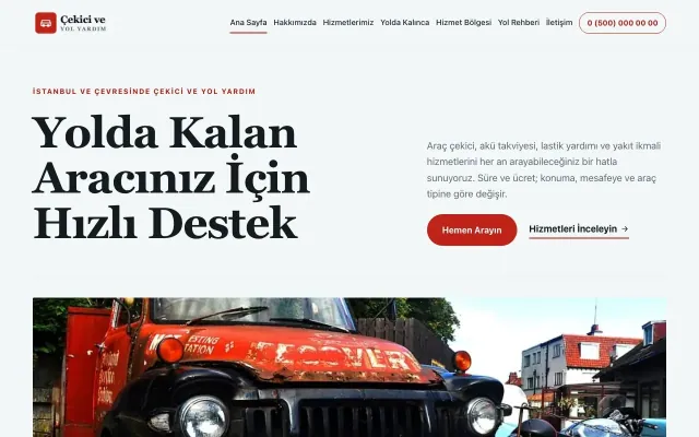 Çekici ve Yol Yardım için Dergi Editoryal Mavi Kırmızı – Çekici ve Yol Yardım Web Sitesi ana sayfa görünümü