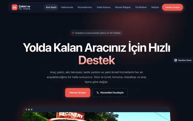 Çekici ve Yol Yardım için Koyu Modern Mavi Kırmızı – Çekici ve Yol Yardım Web Sitesi ana sayfa görünümü