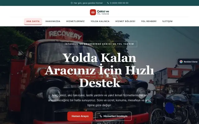 Çekici ve Yol Yardım için Zigzag Petrol Kırmızı – Çekici ve Yol Yardım Web Sitesi ana sayfa görünümü