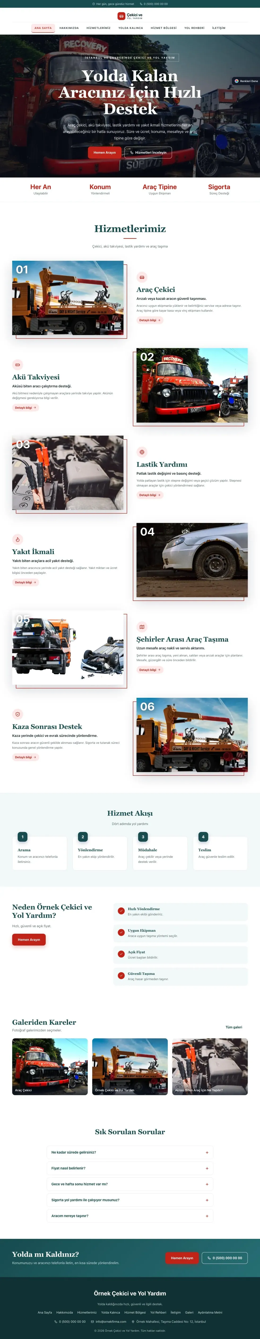 Çekici ve Yol Yardım için Zigzag Petrol Kırmızı – Çekici ve Yol Yardım Web Sitesi ana sayfa görünümü