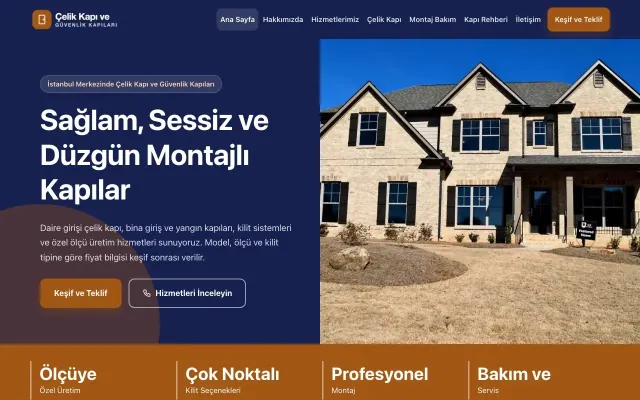 Çelik Kapı ve Güvenlik Kapıları için Blok Lacivert Turuncu – Çelik Kapı ve Güvenlik Kapıları Web Sitesi ana sayfa görünümü
