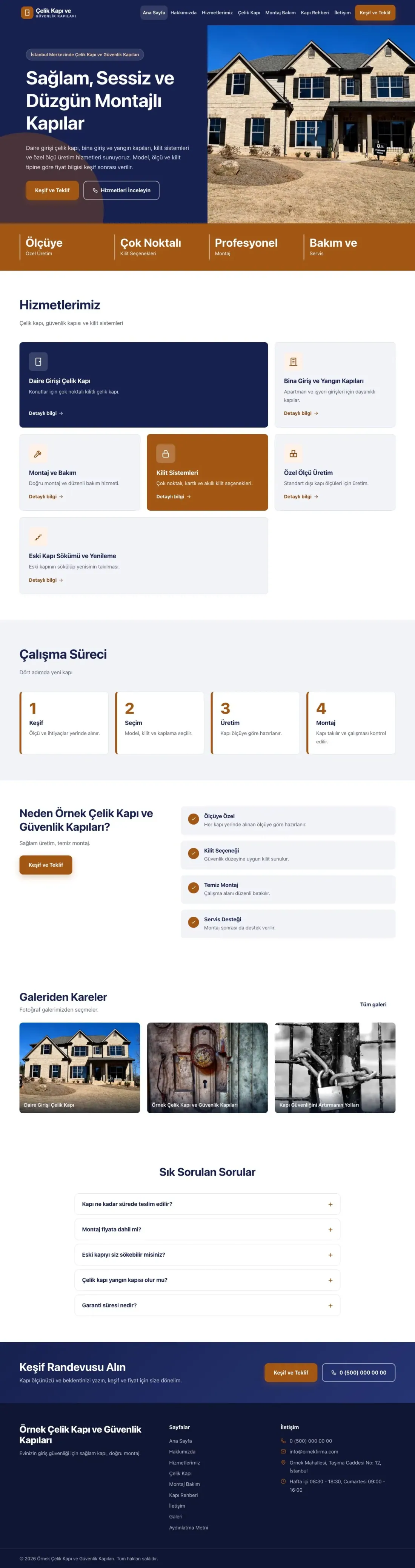 Çelik Kapı ve Güvenlik Kapıları için Blok Lacivert Turuncu – Çelik Kapı ve Güvenlik Kapıları Web Sitesi ana sayfa görünümü