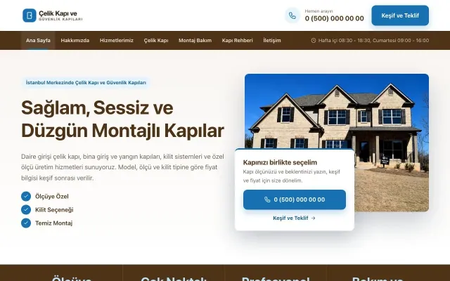 Çelik Kapı ve Güvenlik Kapıları için Bölünmüş Kahve Mavi – Çelik Kapı ve Güvenlik Kapıları Web Sitesi ana sayfa görünümü