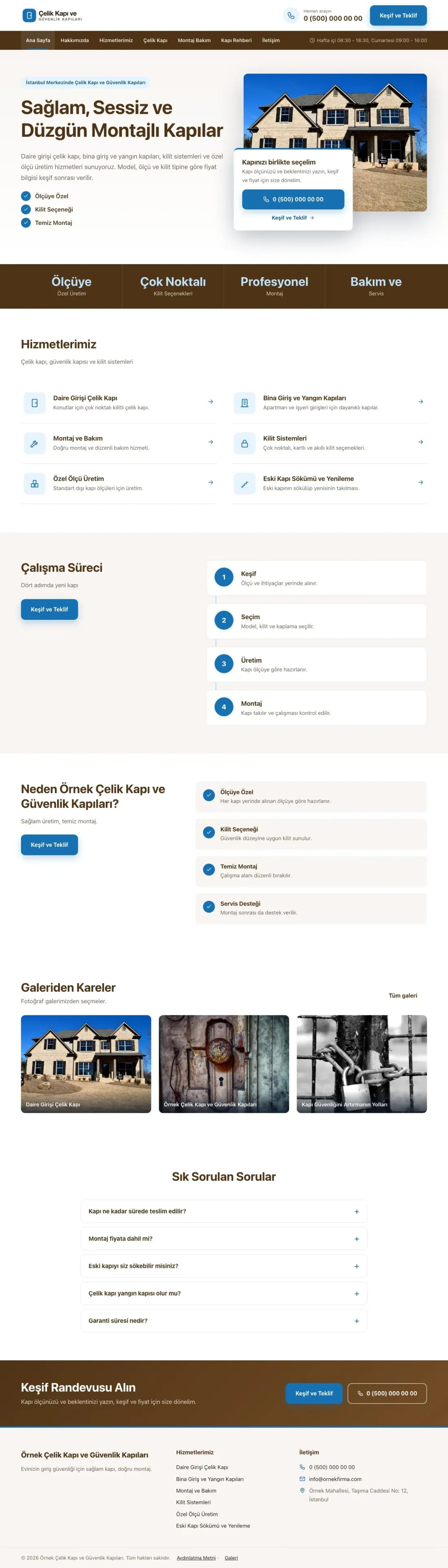 Çelik Kapı ve Güvenlik Kapıları için Bölünmüş Kahve Mavi – Çelik Kapı ve Güvenlik Kapıları Web Sitesi ana sayfa görünümü