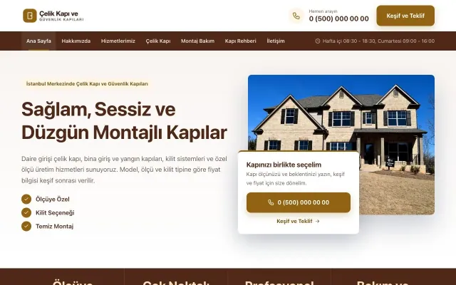 Çelik Kapı ve Güvenlik Kapıları için Bölünmüş Kahve Turuncu – Çelik Kapı ve Güvenlik Kapıları Web Sitesi ana sayfa görünümü