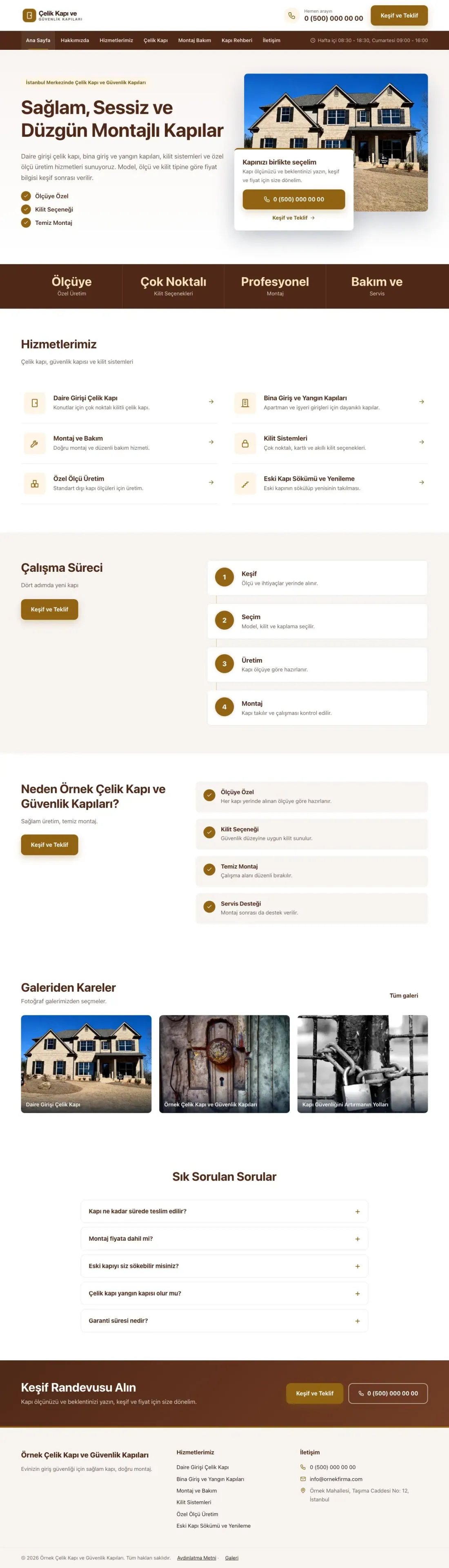 Çelik Kapı ve Güvenlik Kapıları için Bölünmüş Kahve Turuncu – Çelik Kapı ve Güvenlik Kapıları Web Sitesi ana sayfa görünümü