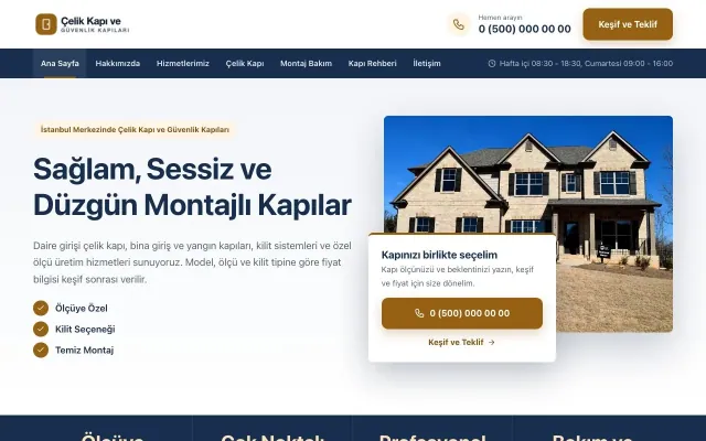 Çelik Kapı ve Güvenlik Kapıları için Bölünmüş Mavi Turuncu – Çelik Kapı ve Güvenlik Kapıları Web Sitesi ana sayfa görünümü