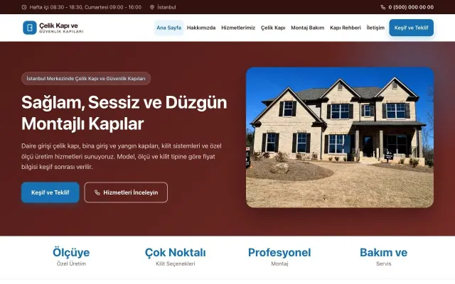 Çelik Kapı ve Güvenlik Kapıları için Klasik Bordo Mavi – Çelik Kapı ve Güvenlik Kapıları Web Sitesi ana sayfa görünümü