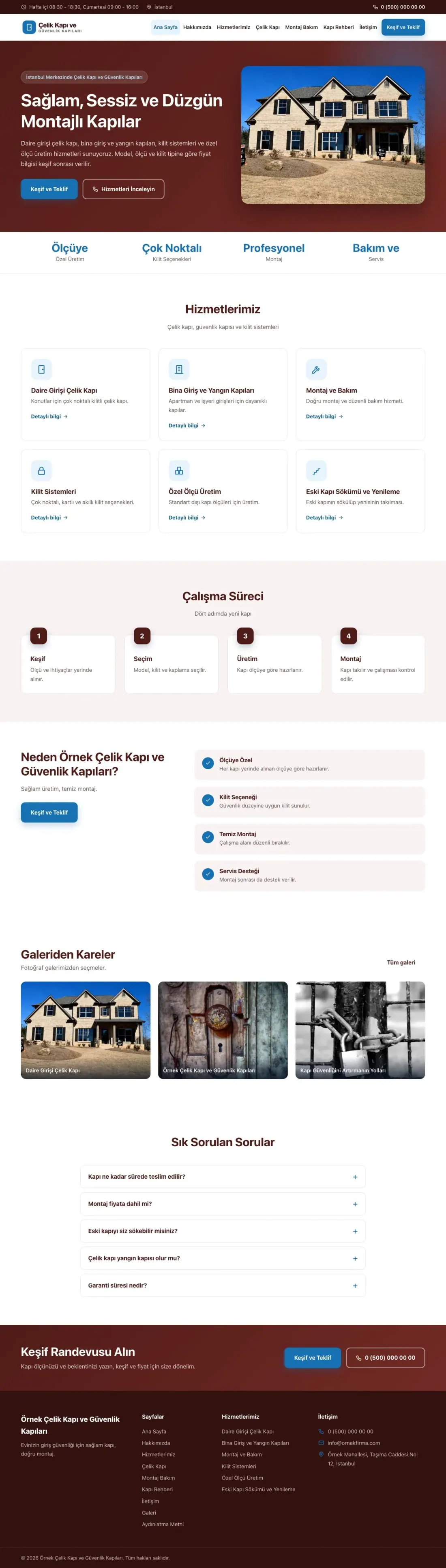 Çelik Kapı ve Güvenlik Kapıları için Klasik Bordo Mavi – Çelik Kapı ve Güvenlik Kapıları Web Sitesi ana sayfa görünümü
