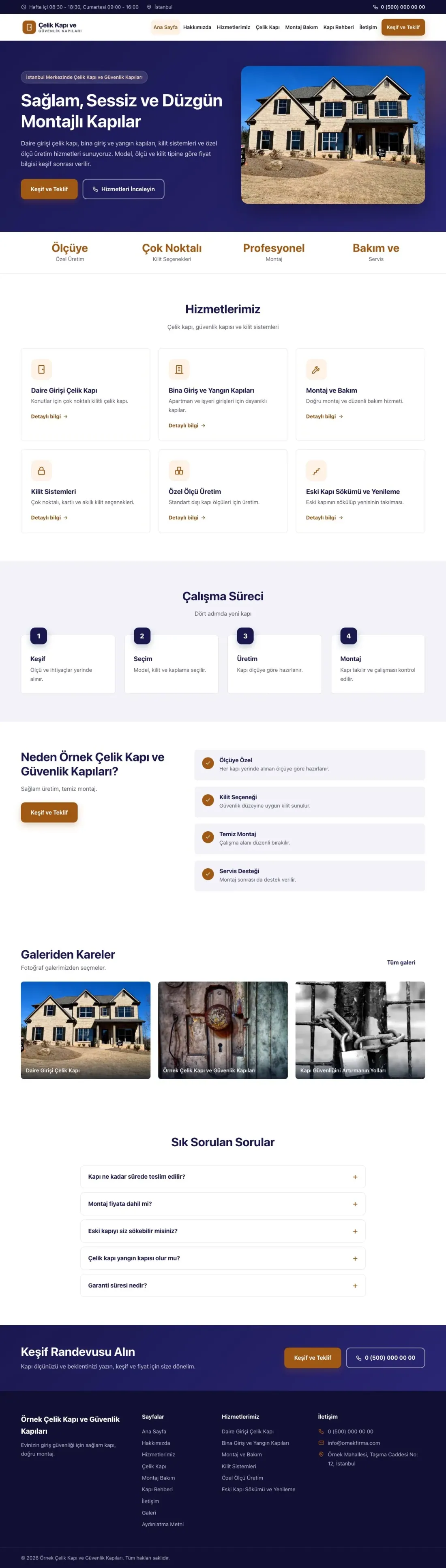 Çelik Kapı ve Güvenlik Kapıları için Klasik Lacivert Turuncu – Çelik Kapı ve Güvenlik Kapıları Web Sitesi ana sayfa görünümü