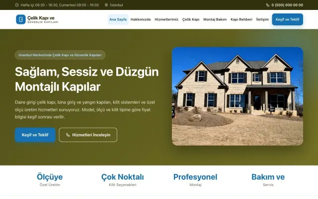 Çelik Kapı ve Güvenlik Kapıları için Klasik Zeytin Mavi – Çelik Kapı ve Güvenlik Kapıları Web Sitesi ana sayfa görünümü