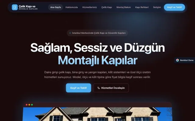 Çelik Kapı ve Güvenlik Kapıları için Koyu Modern Bordo Mavi – Çelik Kapı ve Güvenlik Kapıları Web Sitesi ana sayfa görünümü