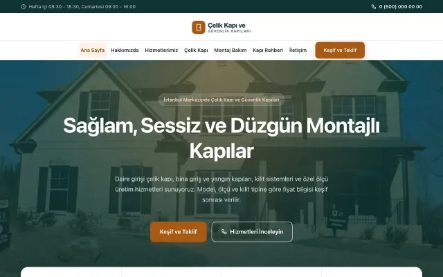 Çelik Kapı ve Güvenlik Kapıları için Merkez Petrol Turuncu – Çelik Kapı ve Güvenlik Kapıları Web Sitesi ana sayfa görünümü