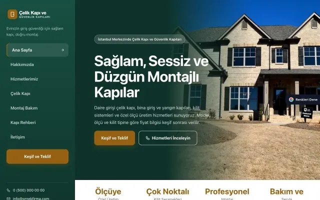 Çelik Kapı ve Güvenlik Kapıları için Sol Menü Petrol Turuncu – Çelik Kapı ve Güvenlik Kapıları Web Sitesi ana sayfa görünümü