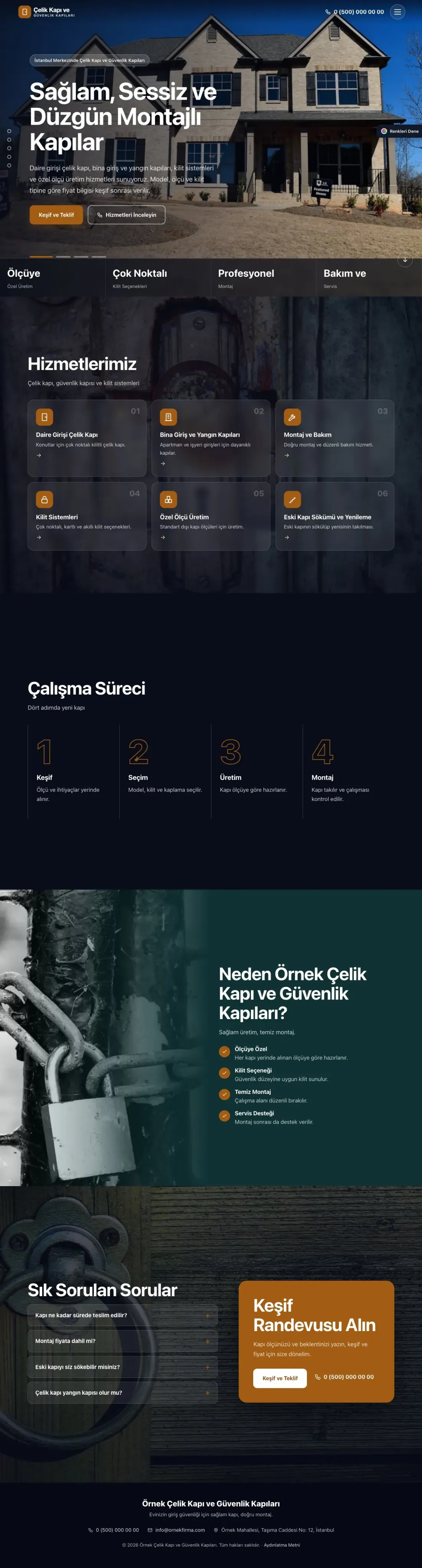 Çelik Kapı ve Güvenlik Kapıları için Tam Ekran Petrol Turuncu – Çelik Kapı ve Güvenlik Kapıları Web Sitesi ana sayfa görünümü