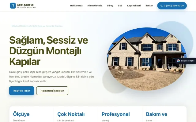 Çelik Kapı ve Güvenlik Kapıları için Tek Sayfa Zeytin Mavi – Çelik Kapı ve Güvenlik Kapıları Web Sitesi ana sayfa görünümü