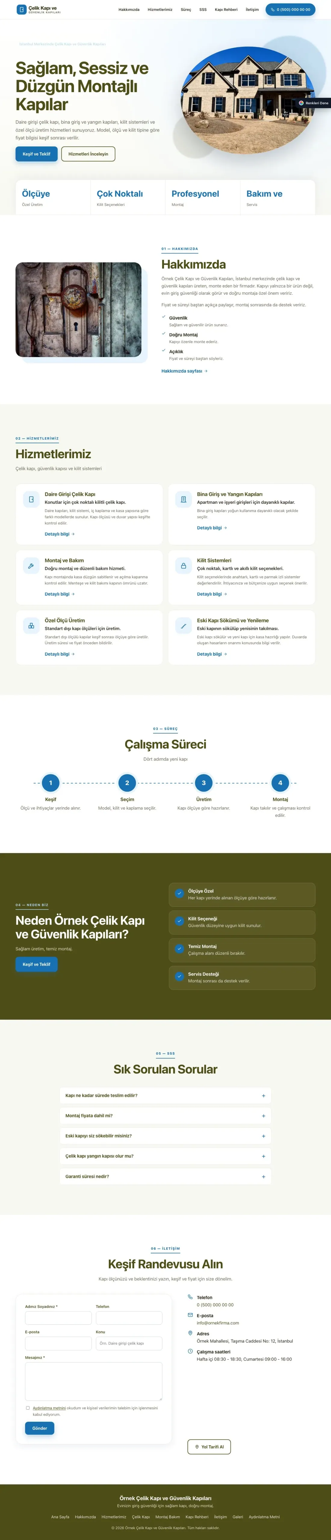 Çelik Kapı ve Güvenlik Kapıları için Tek Sayfa Zeytin Mavi – Çelik Kapı ve Güvenlik Kapıları Web Sitesi ana sayfa görünümü