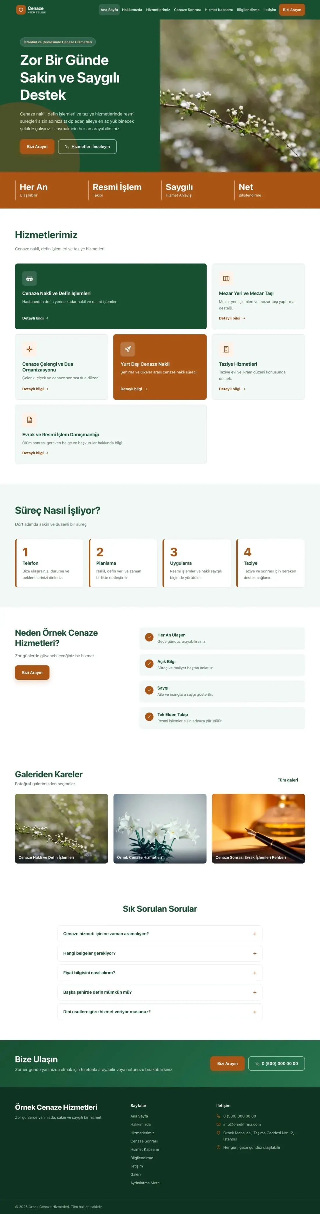Cenaze Hizmetleri için Blok Yeşil Turuncu – Cenaze Hizmetleri Web Sitesi ana sayfa görünümü