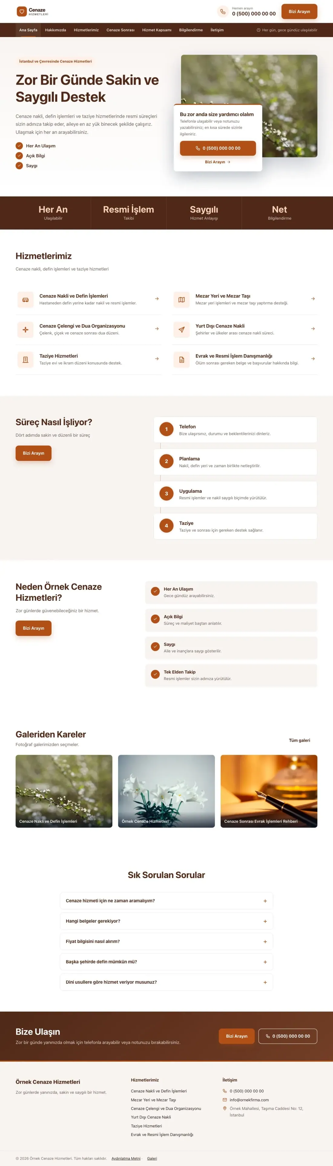 Cenaze Hizmetleri için Bölünmüş Kahve Turuncu – Cenaze Hizmetleri Web Sitesi ana sayfa görünümü