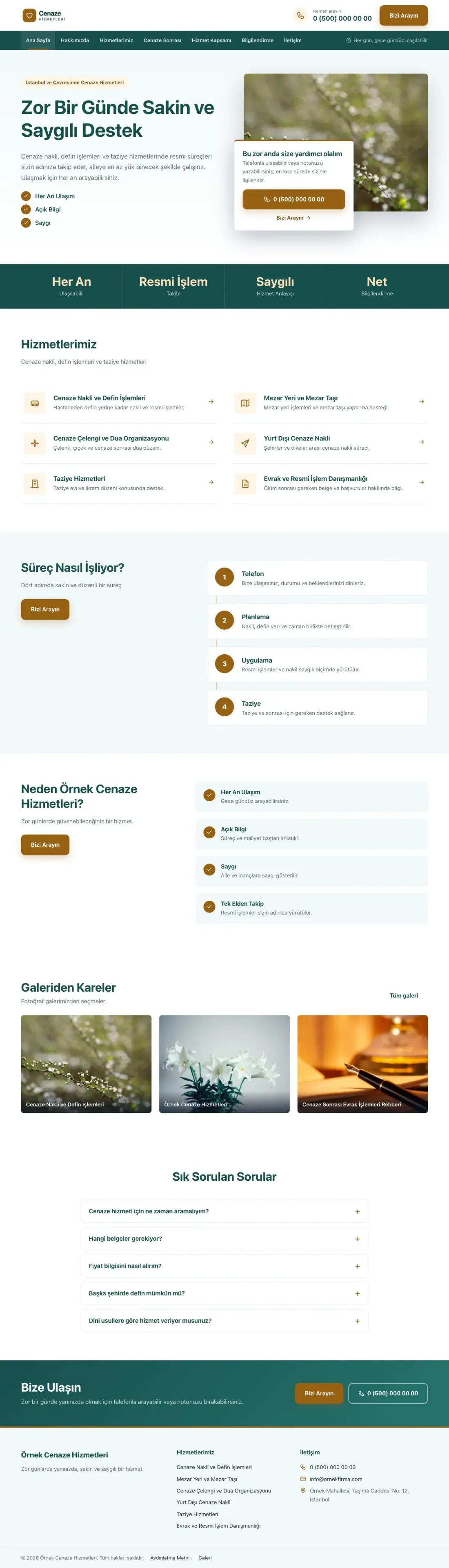 Cenaze Hizmetleri için Bölünmüş Petrol Turuncu – Cenaze Hizmetleri Web Sitesi ana sayfa görünümü