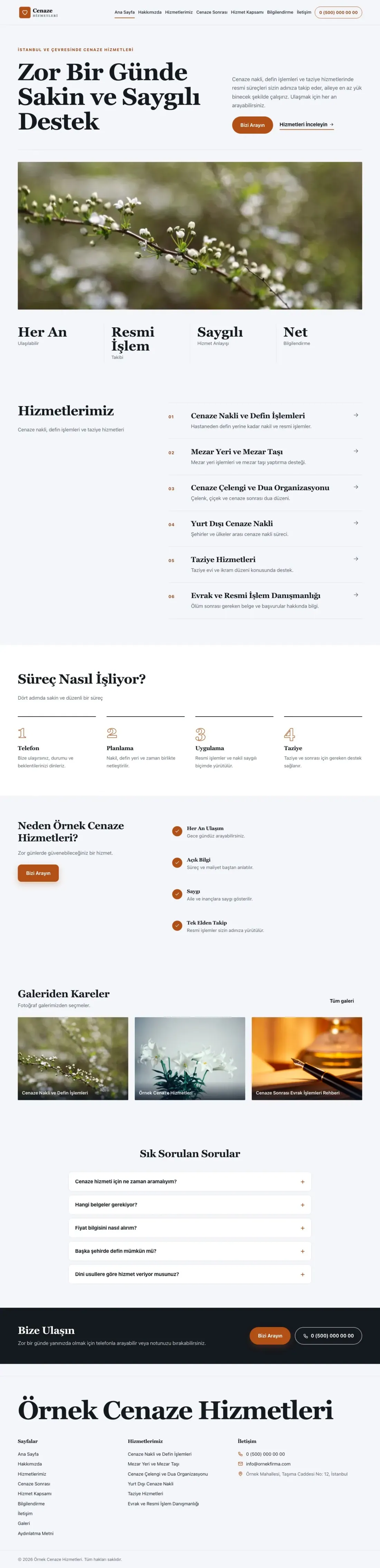 Cenaze Hizmetleri için Dergi Editoryal Mavi Turuncu – Cenaze Hizmetleri Web Sitesi ana sayfa görünümü