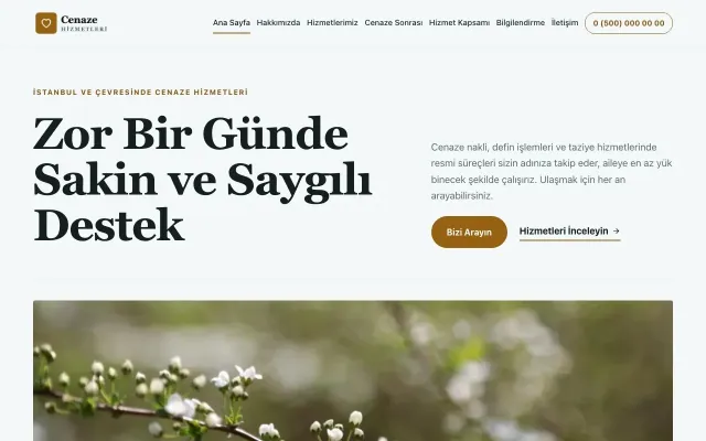 Cenaze Hizmetleri için Dergi Editoryal Petrol Turuncu – Cenaze Hizmetleri Web Sitesi ana sayfa görünümü