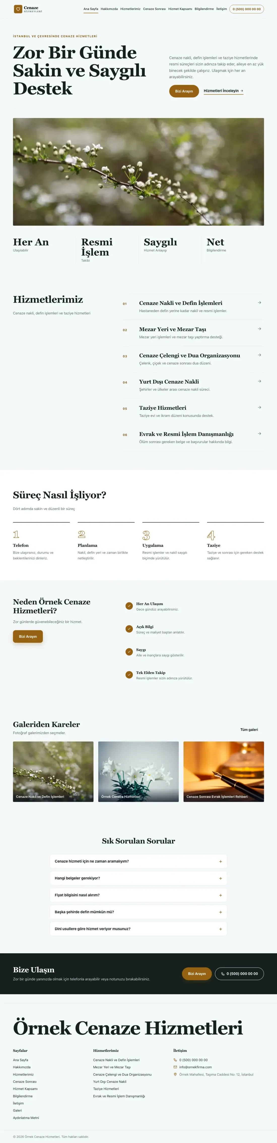 Cenaze Hizmetleri için Dergi Editoryal Petrol Turuncu – Cenaze Hizmetleri Web Sitesi ana sayfa görünümü