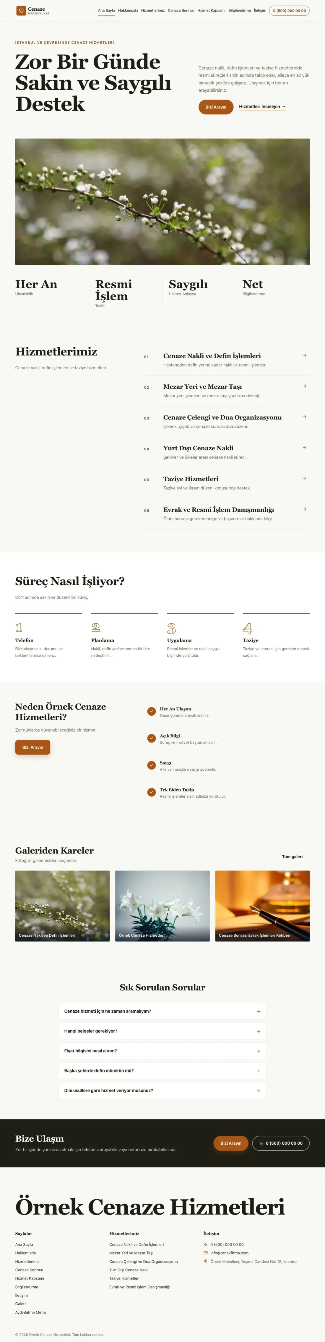 Cenaze Hizmetleri için Dergi Editoryal Zeytin Turuncu – Cenaze Hizmetleri Web Sitesi ana sayfa görünümü