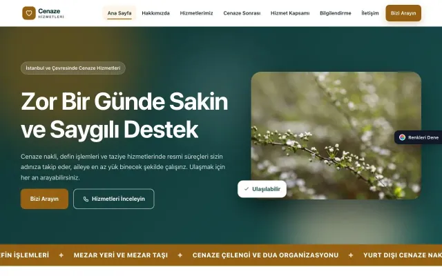 Cenaze Hizmetleri için Hareketli Petrol Turuncu – Cenaze Hizmetleri Web Sitesi ana sayfa görünümü