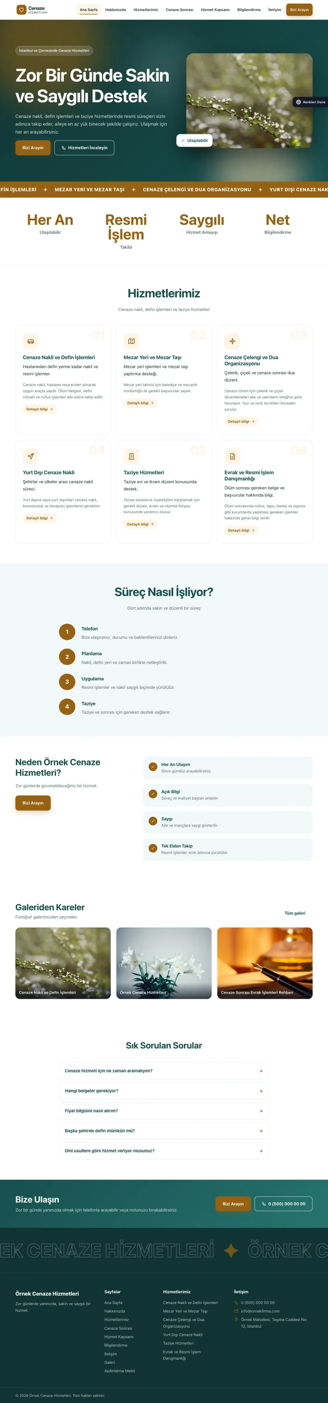Cenaze Hizmetleri için Hareketli Petrol Turuncu – Cenaze Hizmetleri Web Sitesi ana sayfa görünümü