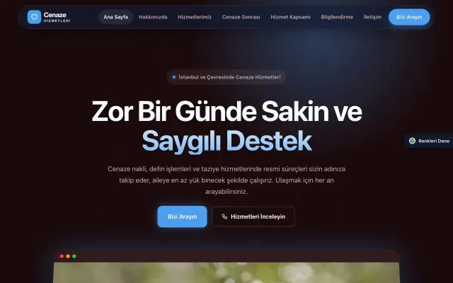 Cenaze Hizmetleri için Koyu Modern Bordo Mavi – Cenaze Hizmetleri Web Sitesi ana sayfa görünümü