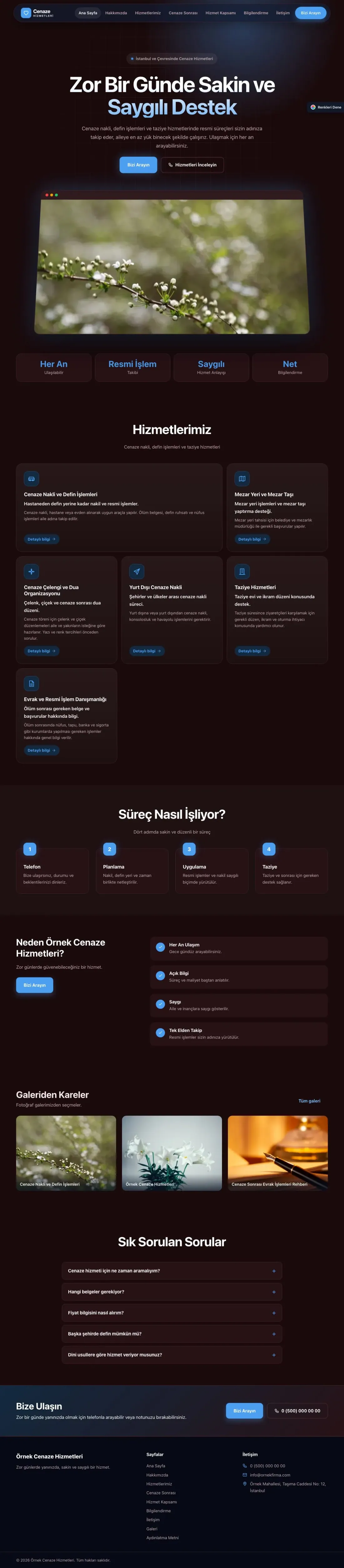 Cenaze Hizmetleri için Koyu Modern Bordo Mavi – Cenaze Hizmetleri Web Sitesi ana sayfa görünümü