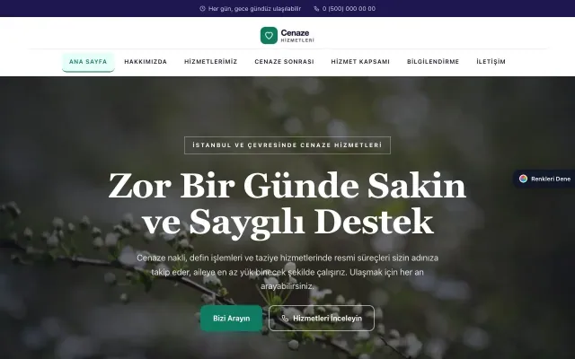 Cenaze Hizmetleri için Zigzag Lacivert Turkuaz – Cenaze Hizmetleri Web Sitesi ana sayfa görünümü