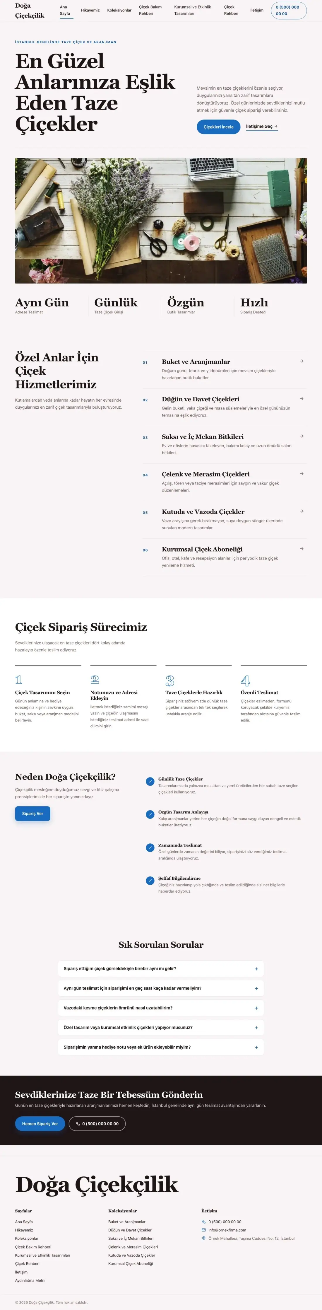 Çiçekçi için Editoryal Bordo Mavi – Çiçekçi Web Sitesi ana sayfa görünümü