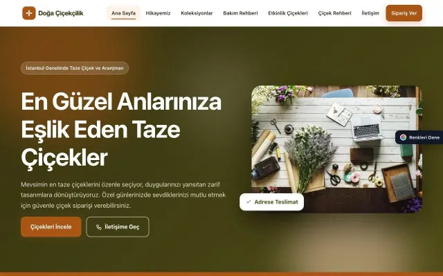Çiçekçi için Hareketli Zeytin Turuncu – Çiçekçi Web Sitesi ana sayfa görünümü