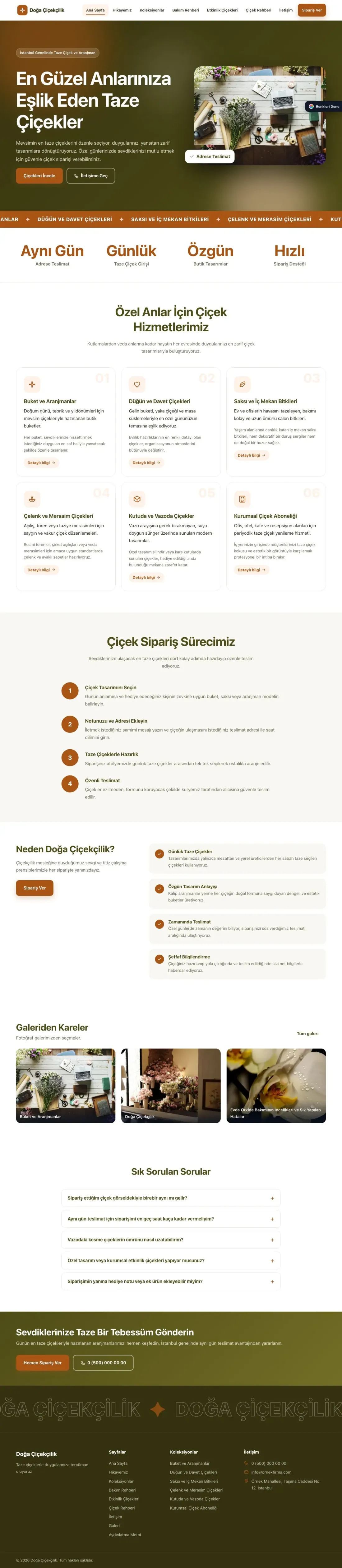 Çiçekçi için Hareketli Zeytin Turuncu – Çiçekçi Web Sitesi ana sayfa görünümü