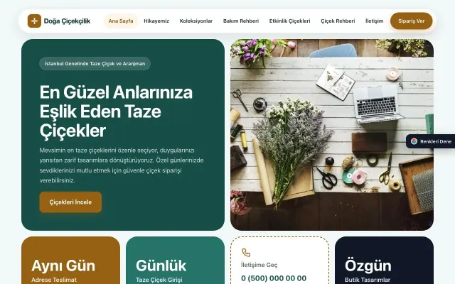 Çiçekçi için Mozaik Petrol Turuncu – Çiçekçi Web Sitesi ana sayfa görünümü