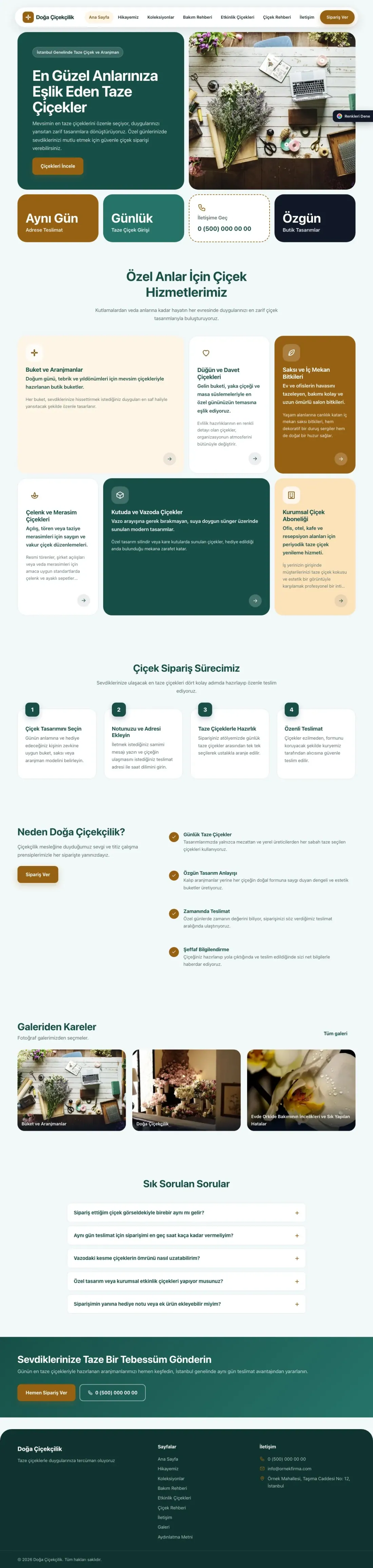 Çiçekçi için Mozaik Petrol Turuncu – Çiçekçi Web Sitesi ana sayfa görünümü