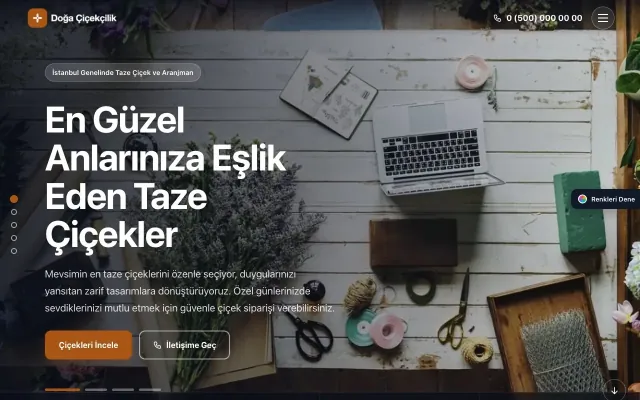 Çiçekçi için Tam Ekran Petrol Turuncu – Çiçekçi Web Sitesi ana sayfa görünümü